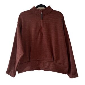 Athleta Brown‎ Unstoppable Half Zip Fleece Lined Sweatshirt Womens Crop Size XL